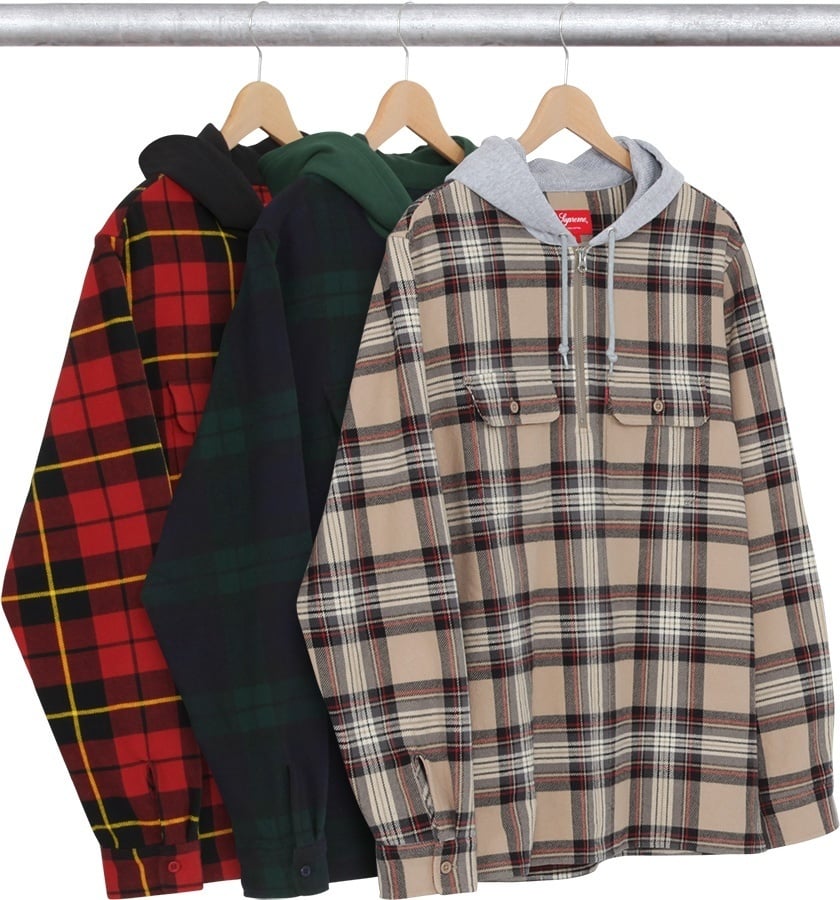 Hooded Plaid Half Zip Shirt